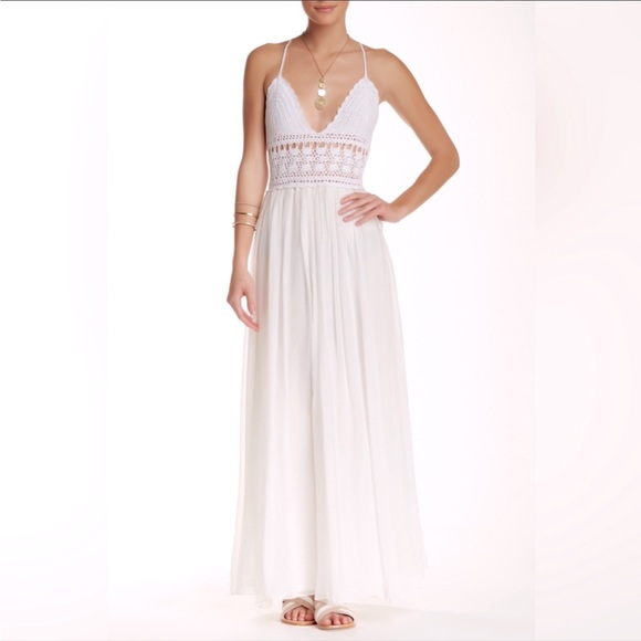 Anthropologie Dresses & Skirts - NWT Nordstrom Hiché Silk Crochet Bodice Criss Cross Back Maxi Dress White Medium